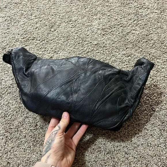 Vintage Soft Leather Fanny Pack Waist Boho Crossbody Patchwork Black Belt Bag 90 - Picture 2 of 16